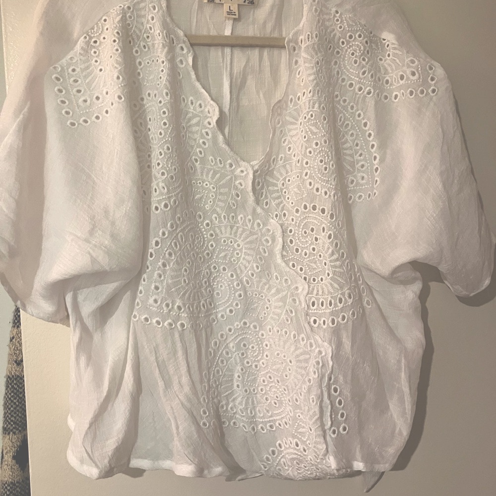 White Embroidered Women's Top